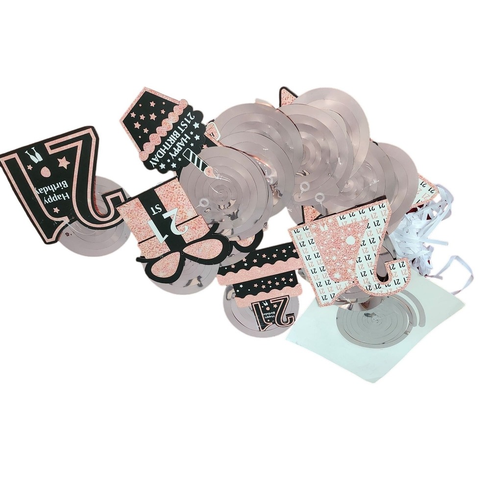 Happy Birthday Banner In Black & Rose Gold For 21st Birthday Party Decorations